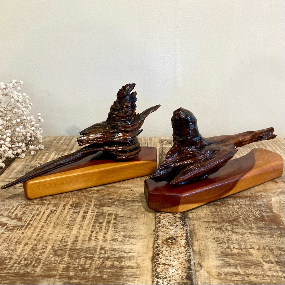 2 Vintage Boho Wood Chunks Wooden Neutral Decor